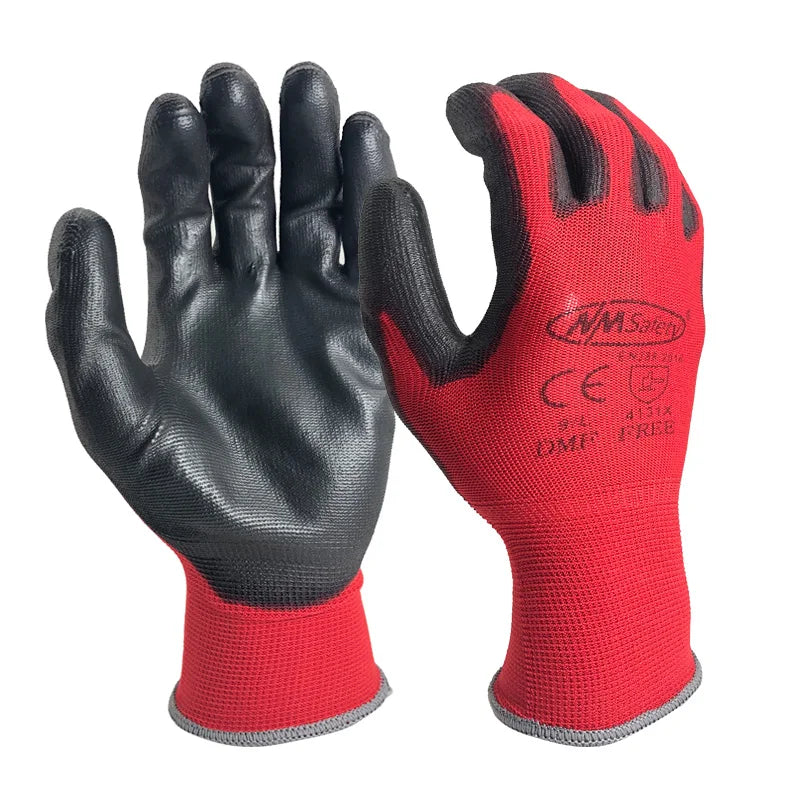 12 Pairs PU-Coated Nylon Safety Work Gloves – Breathable & Durable