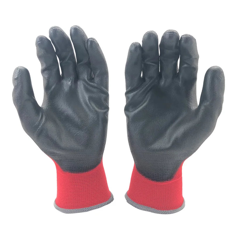 12 Pairs PU-Coated Nylon Safety Work Gloves – Breathable & Durable