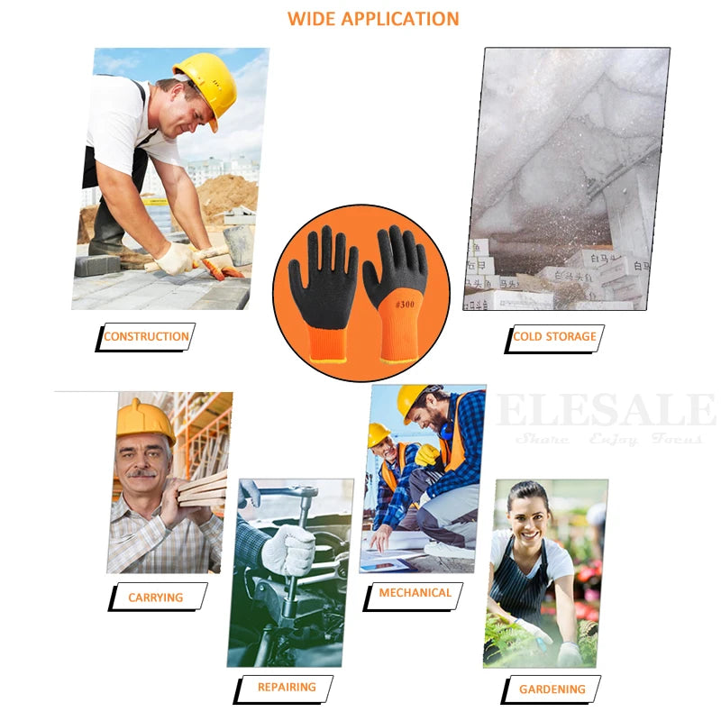 1 Pair Winter Waterproof Thermal Work Gloves – Anti-Slip Grip, Latex