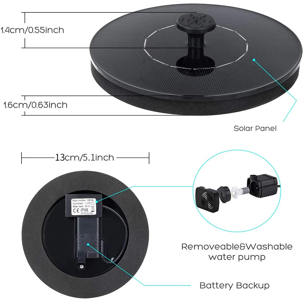 Mini Floating Solar Water Fountain — Outdoor Solar-Powered Pump for Bird Baths, Ponds, Pools & Garden Water Features