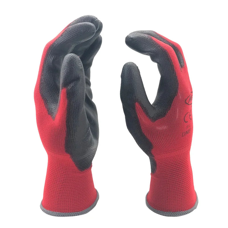 12 Pairs PU-Coated Nylon Safety Work Gloves – Breathable & Durable