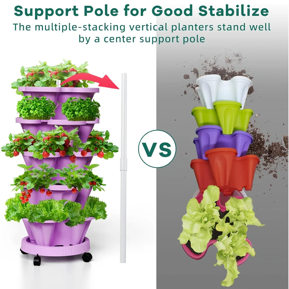 5-Tier Stackable Vertical Planter with Wheels for Herbs & Vegetables