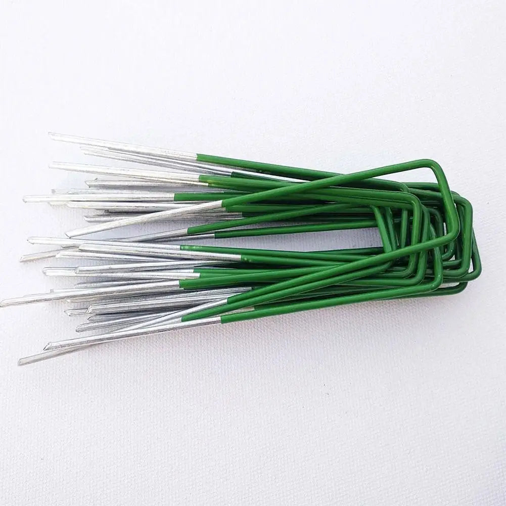 10PCS 150x30x3mm Green Carbon Steel U-Shaped Garden Nails – Ground Pegs for Shade Nets, Insect Nets & Fabrics