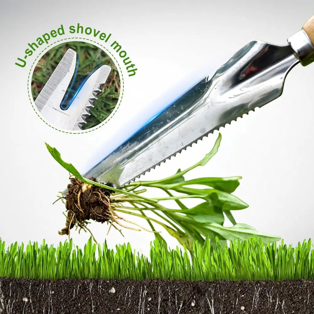 Stainless Steel Weed Puller – Crack Weeder Tool with Wooden Handle