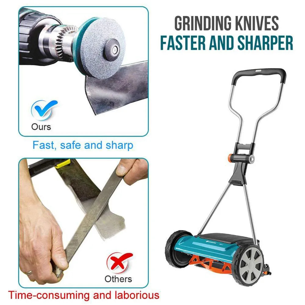 Lawn Mower Blade Sharpener – Universal Drill Attachment, Durable Grinding Stone