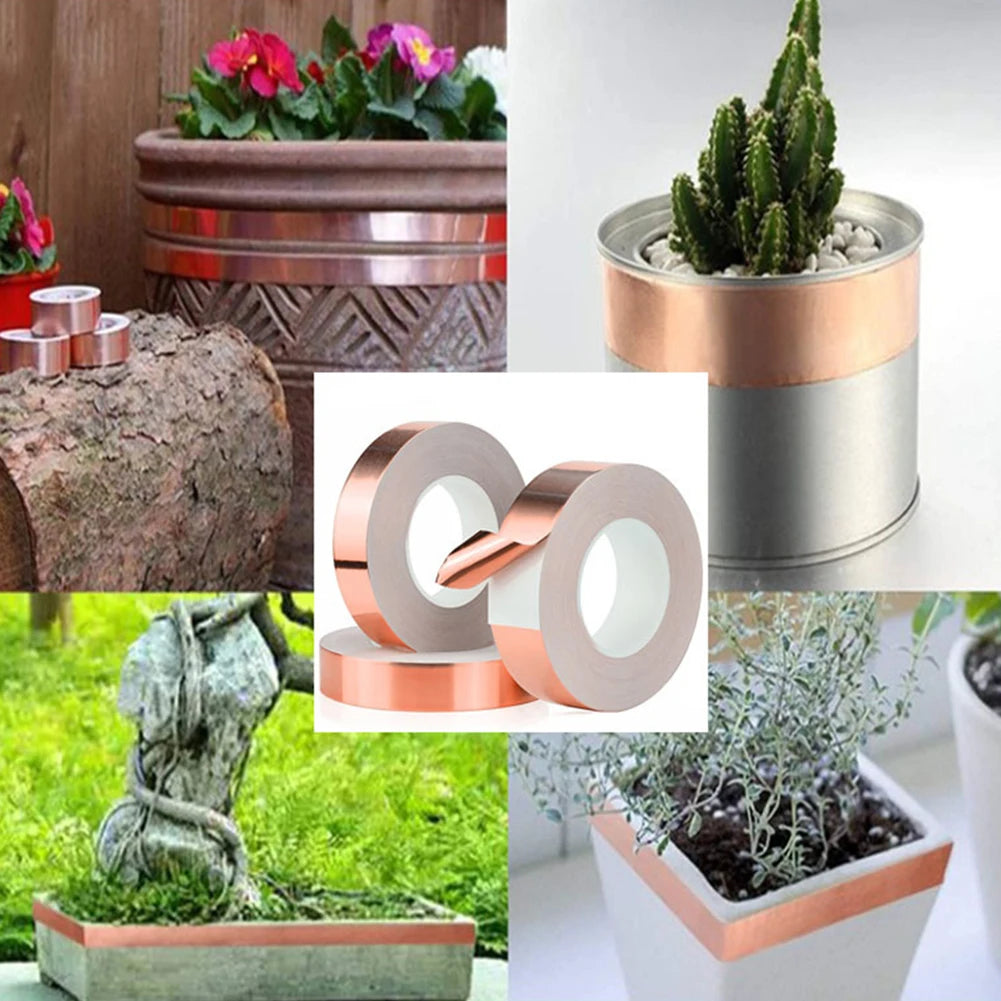 Copper Foil Snail Repellent Tape — Single/Double-Sided Conductive EMI Shielding Tape for Circuits, Stained Glass & Plant Protection