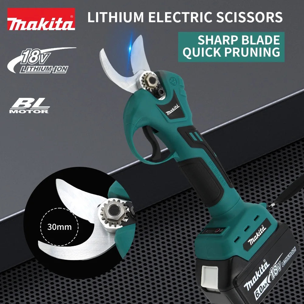 Makita Cordless Brushless Electric Pruning Shears – 18V Battery, 30mm Cutting Capacity