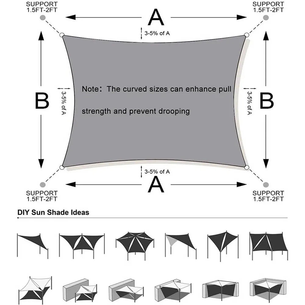 Rectangle Sun Shade Sail – UV Block Waterproof Canopy for Patio, Garden & Backyard (Multiple Sizes)
