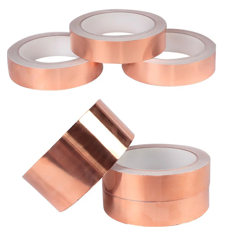 Single-Sided Conductive Copper Foil Tape — 10M EMI Shielding & DIY Tape for Stained Glass, Electronics, and Snail Repellent (5mm–50mm)