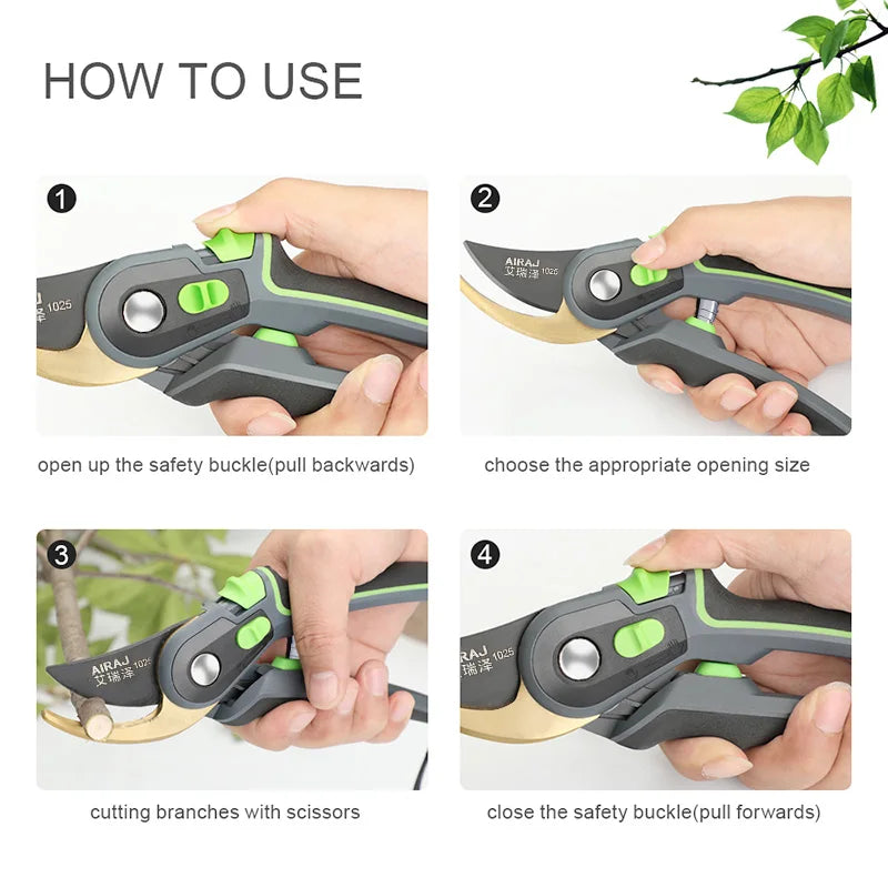 AIRAJ Industrial Pruning Shears – Sharp Bypass Blade, Non-Slip Ergonomic Handle