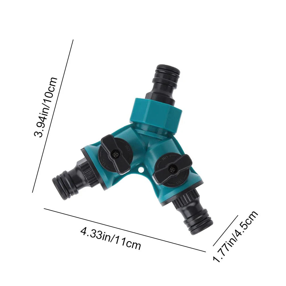 2-Way Garden Hose Splitter with Shut-Off Valve for Irrigation