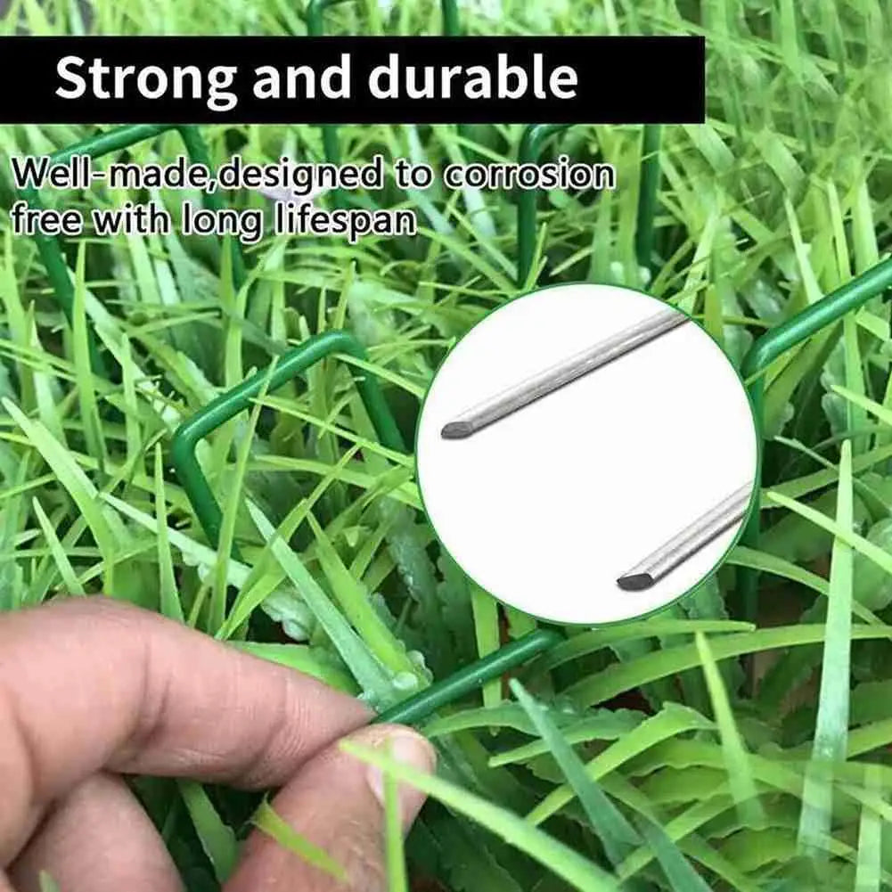 10PCS 150x30x3mm Green Carbon Steel U-Shaped Garden Nails – Ground Pegs for Shade Nets, Insect Nets & Fabrics