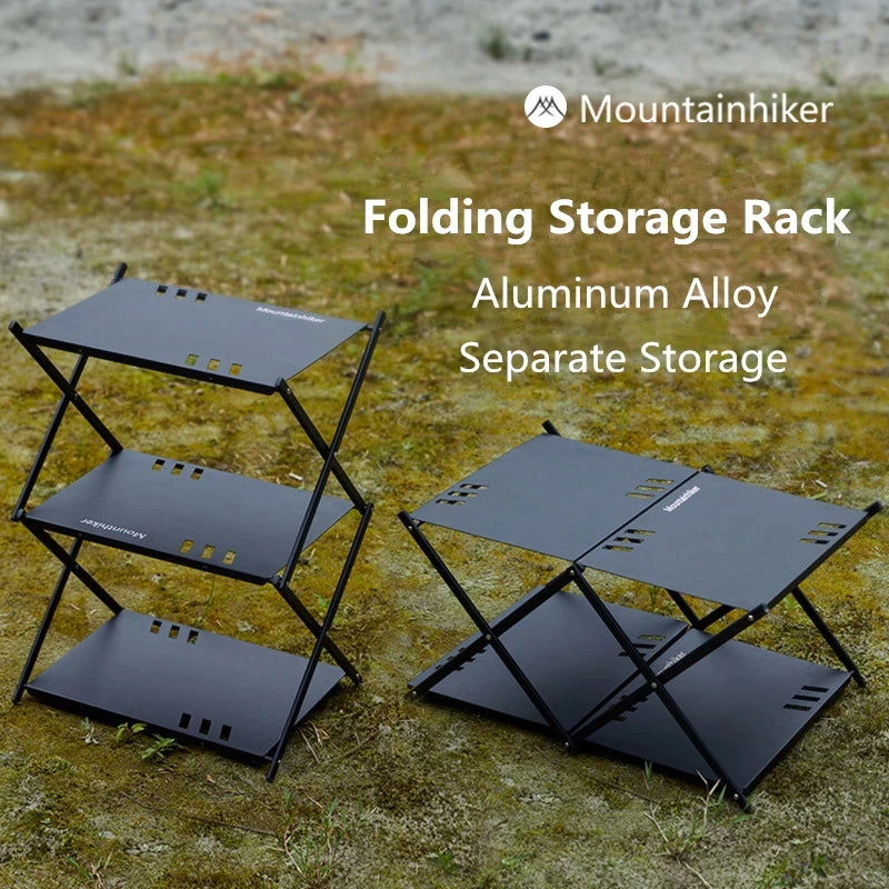 MOUNTAINHIKER Folding Three-Tier Rack – Portable Camping Storage Shelf