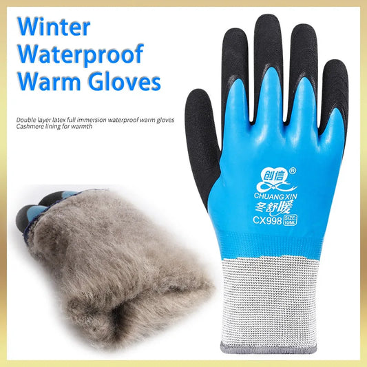 1 Pair Winter Waterproof Thermal Work Gloves – Anti-Slip Grip, Latex