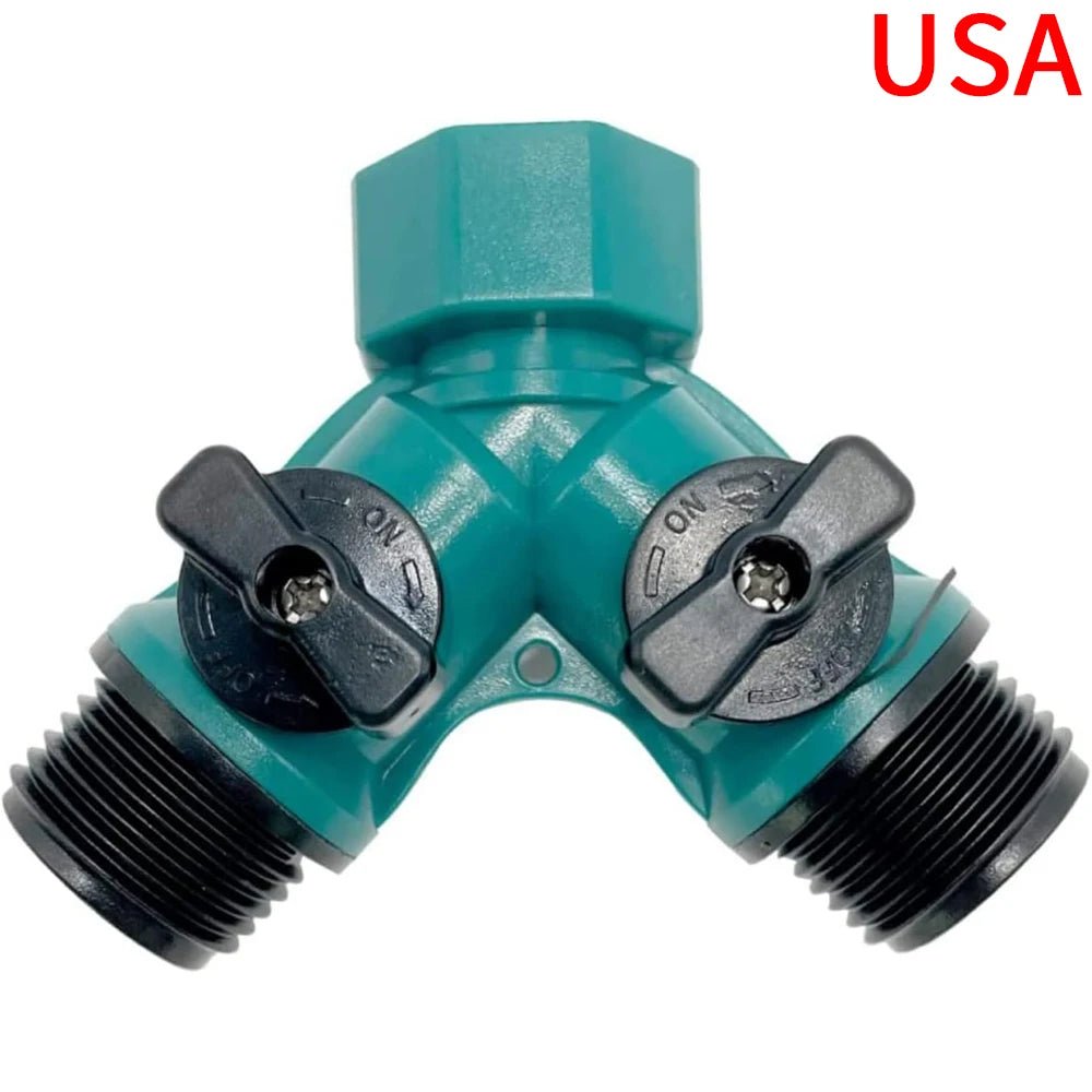 2-Way Garden Hose Splitter with Shut-Off Valves – Plastic Y Connector