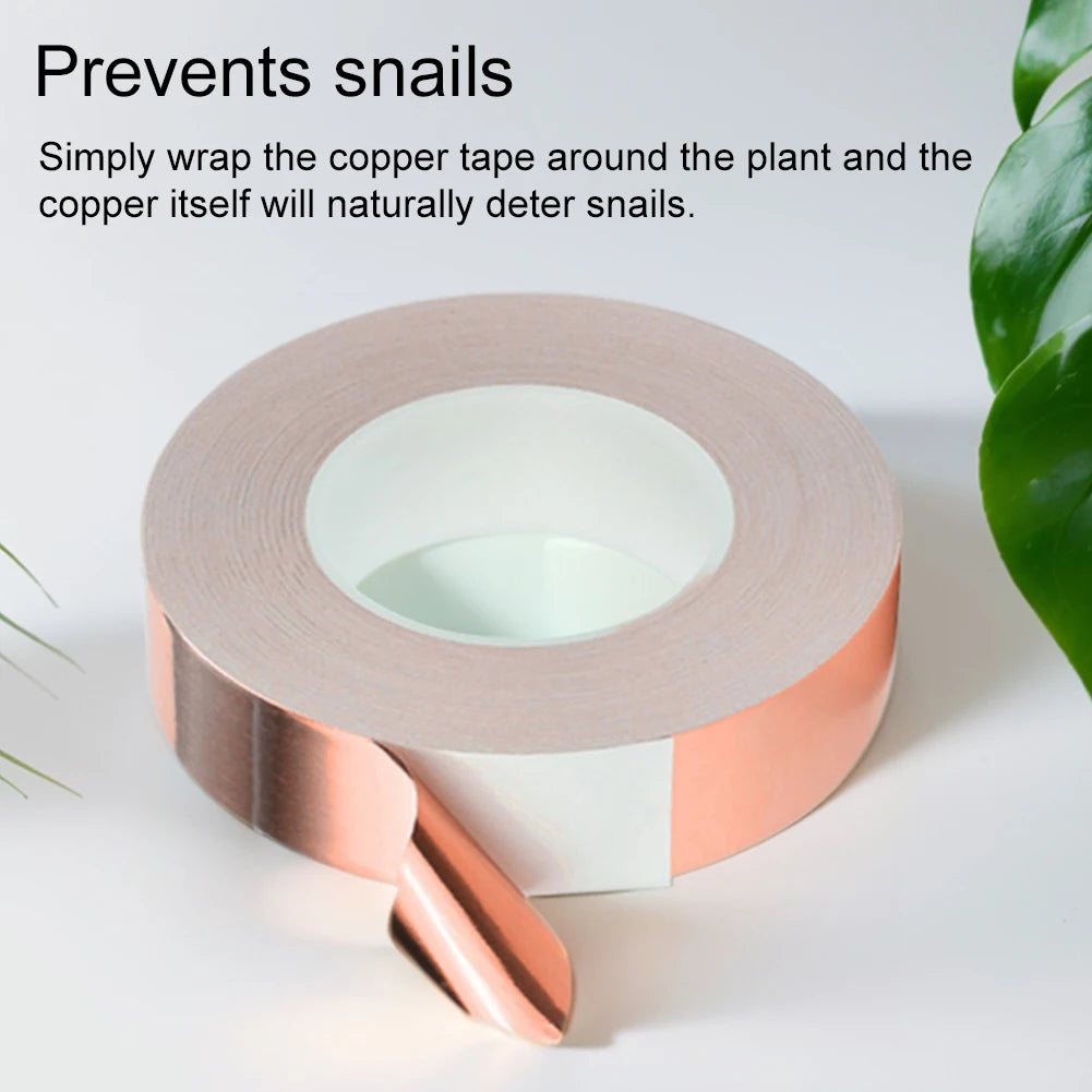 Copper Foil Snail Repellent Tape — Single/Double-Sided Conductive EMI Shielding Tape for Circuits, Stained Glass & Plant Protection