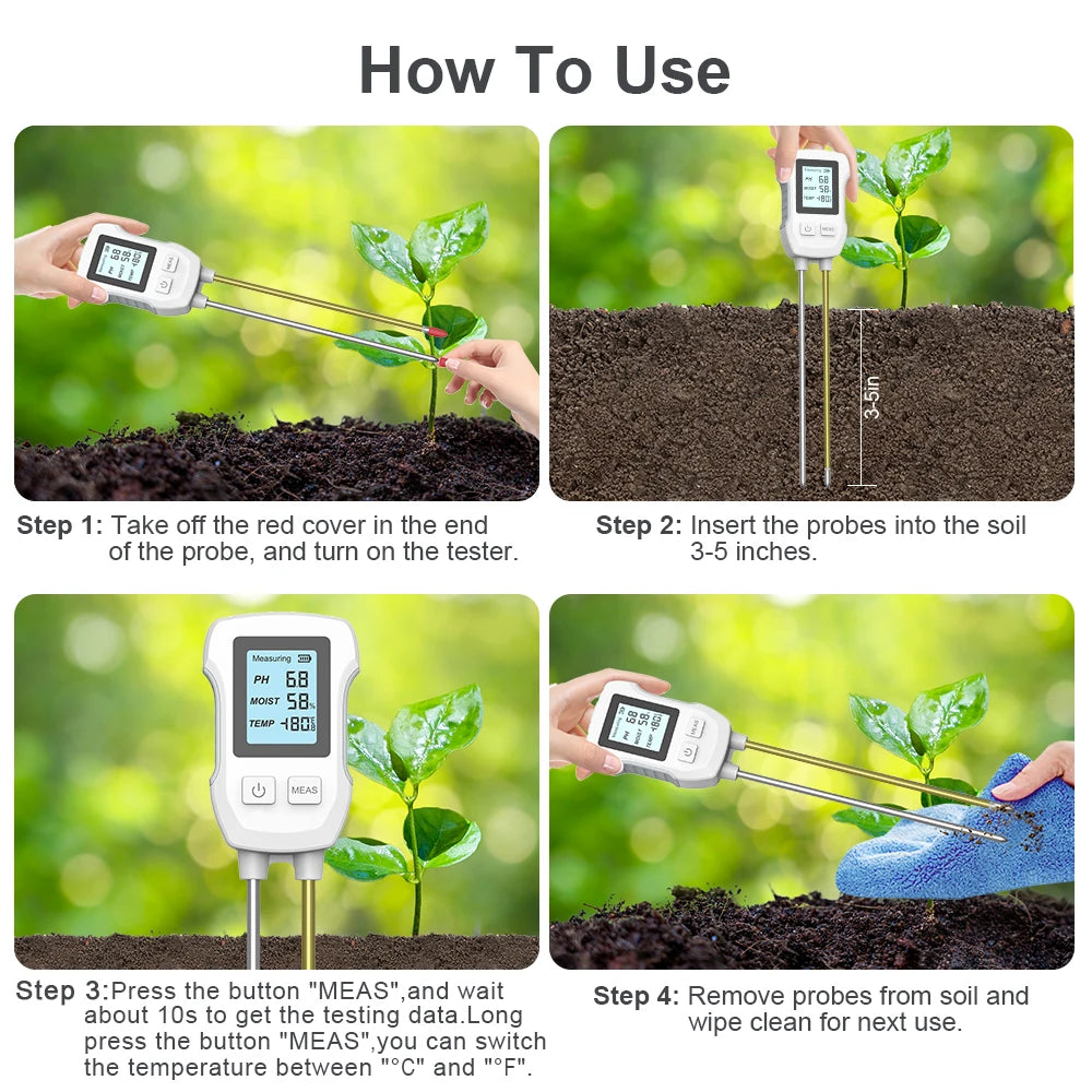 3-in-1 Digital Soil Tester – pH, Temperature & Humidity Meter