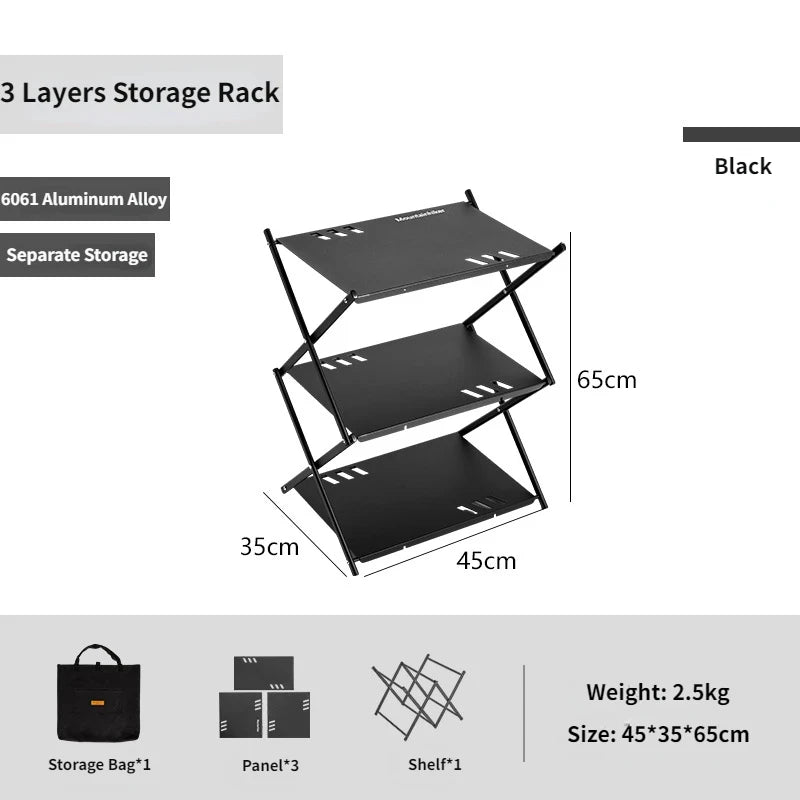 MOUNTAINHIKER Folding Three-Tier Rack – Portable Camping Storage Shelf