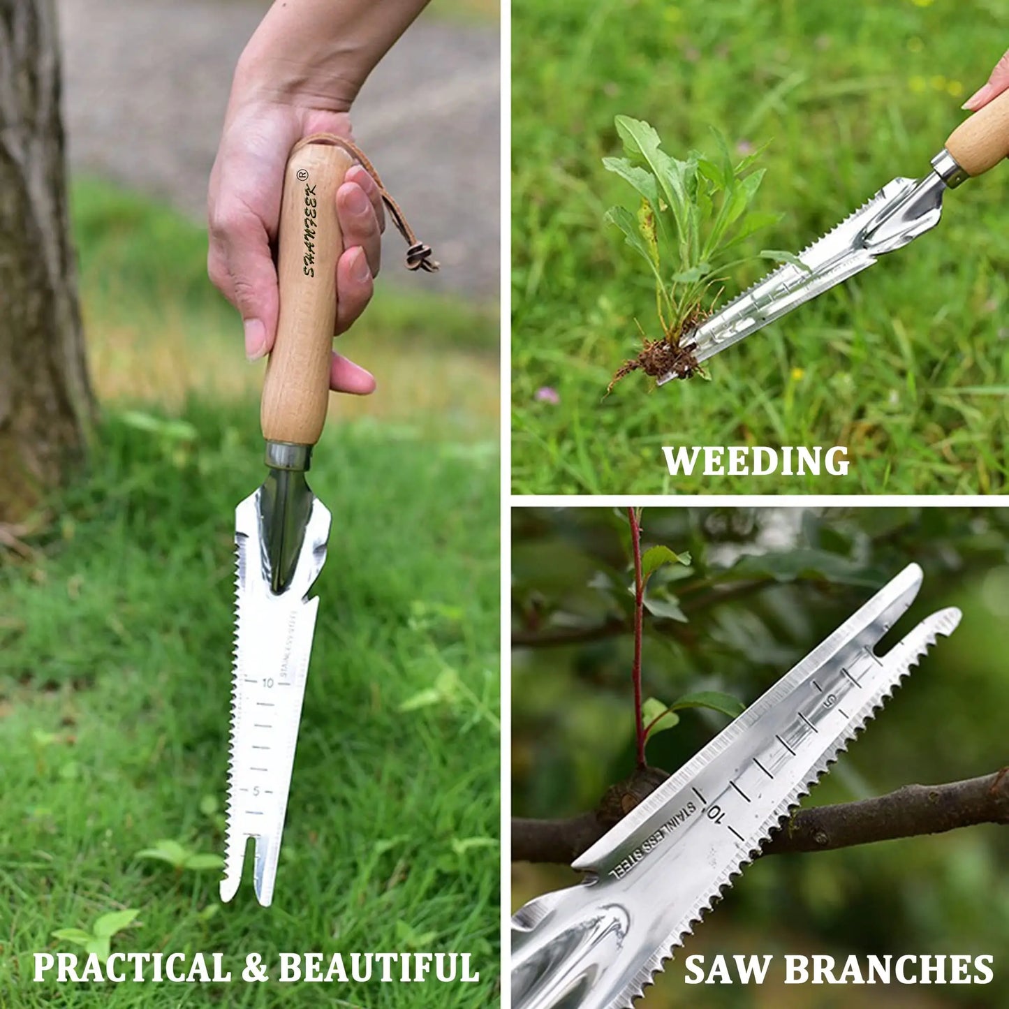 Stainless Steel Weed Puller – Crack Weeder Tool with Wooden Handle