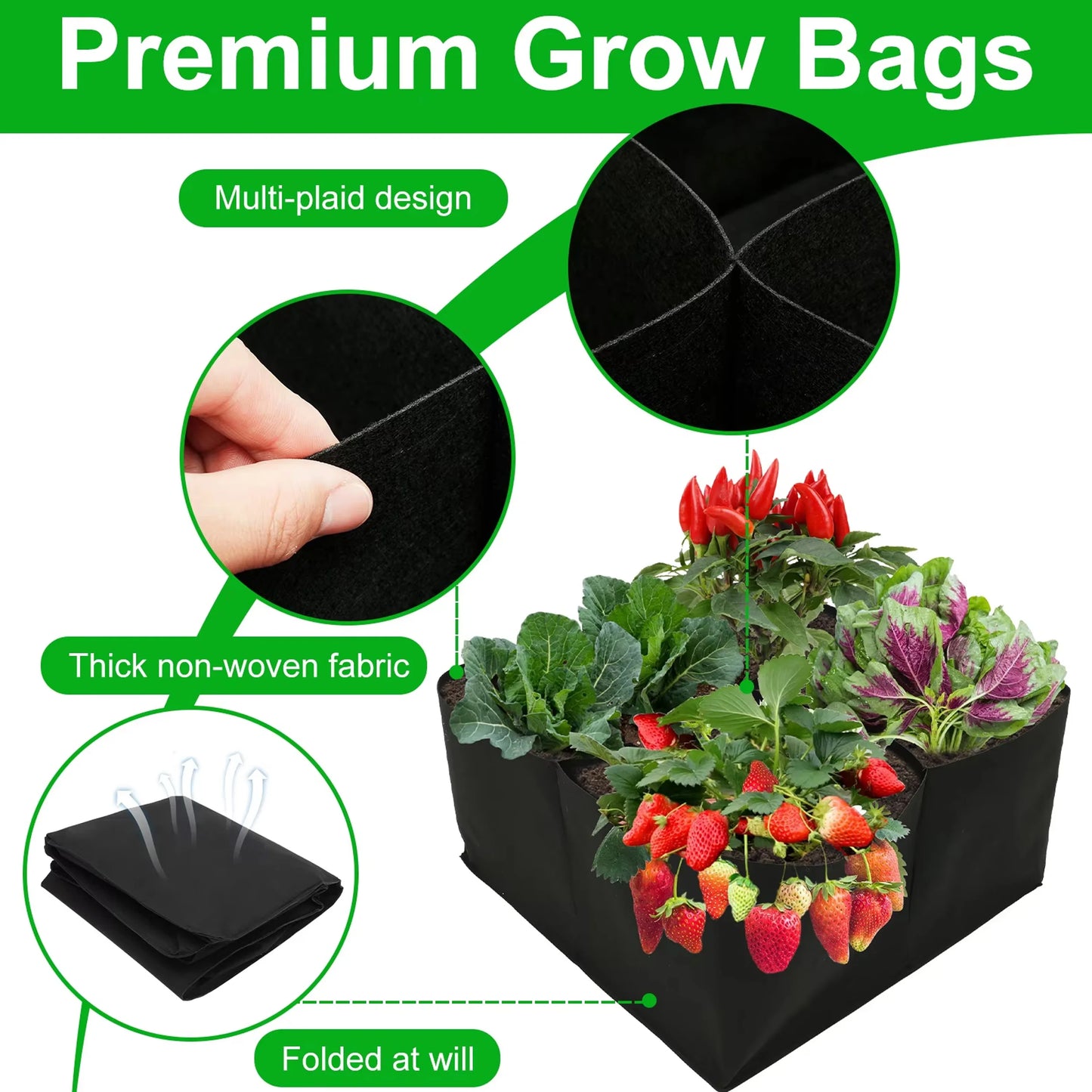 Rectangular Felt Grow Bag with Multi-Grid — Breathable Planting Container for Vegetables & Herbs