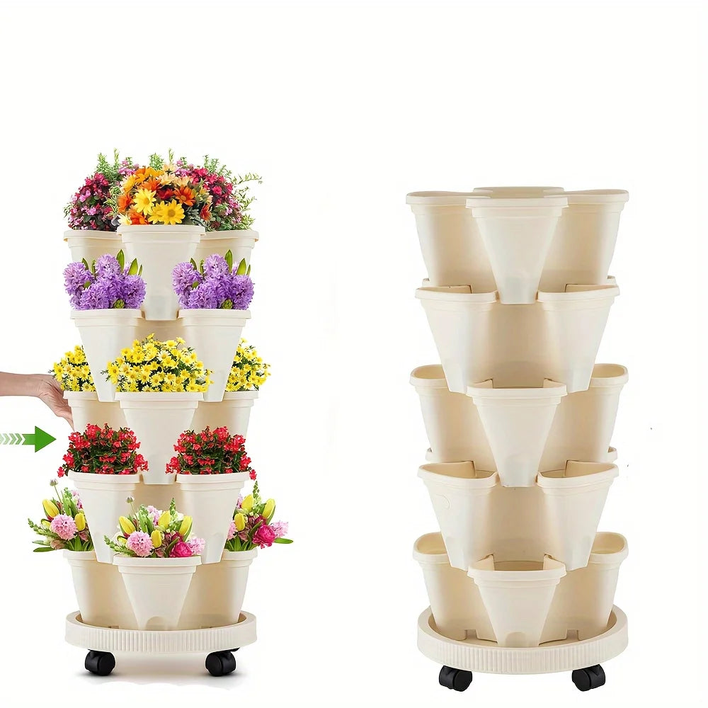 5-Tier Stackable Vertical Planter with Wheels for Herbs & Vegetables