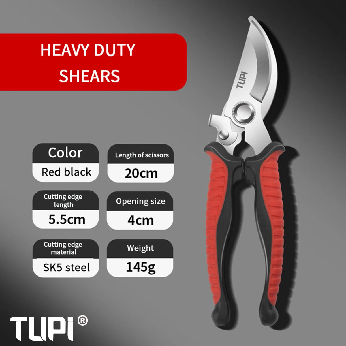 TUPI Bypass Pruning Shears – SK5 Steel Garden Clippers, Non-Slip Grip