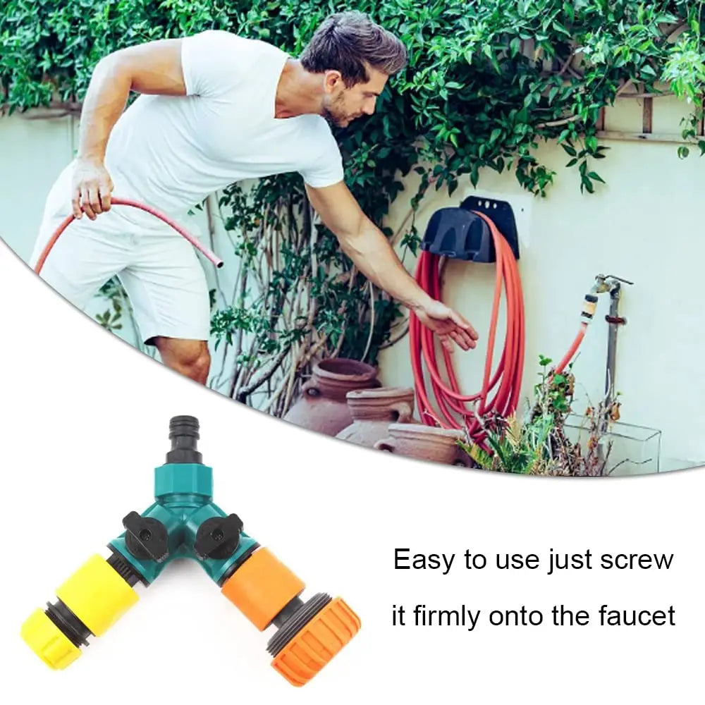 2-Way Garden Hose Splitter with Shut-Off Valves – Plastic Y Connector