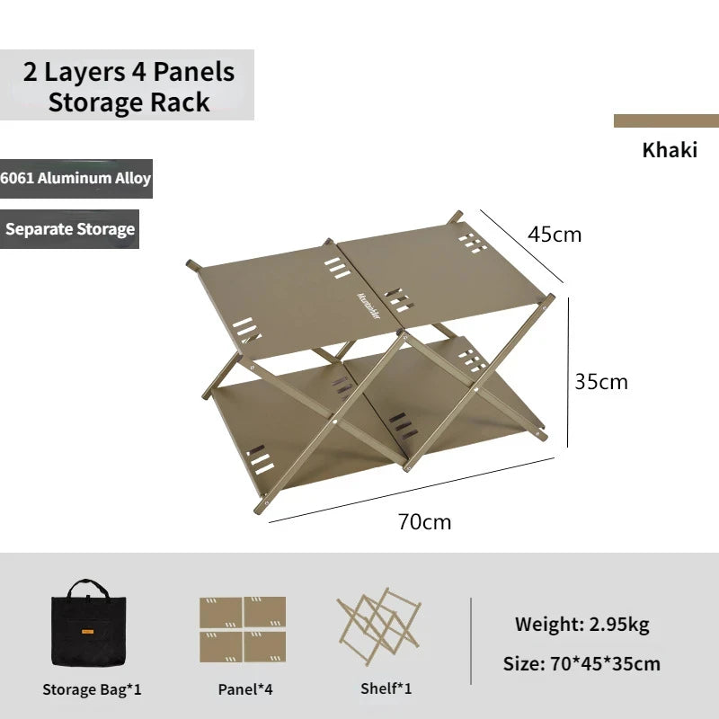 MOUNTAINHIKER Folding Three-Tier Rack – Portable Camping Storage Shelf