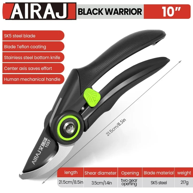 AIRAJ Bypass Pruning Shears — Durable Garden Tools with Anti-Slip Grip for Branches, Flowers & Fruit Trees (Cuts up to 35mm)