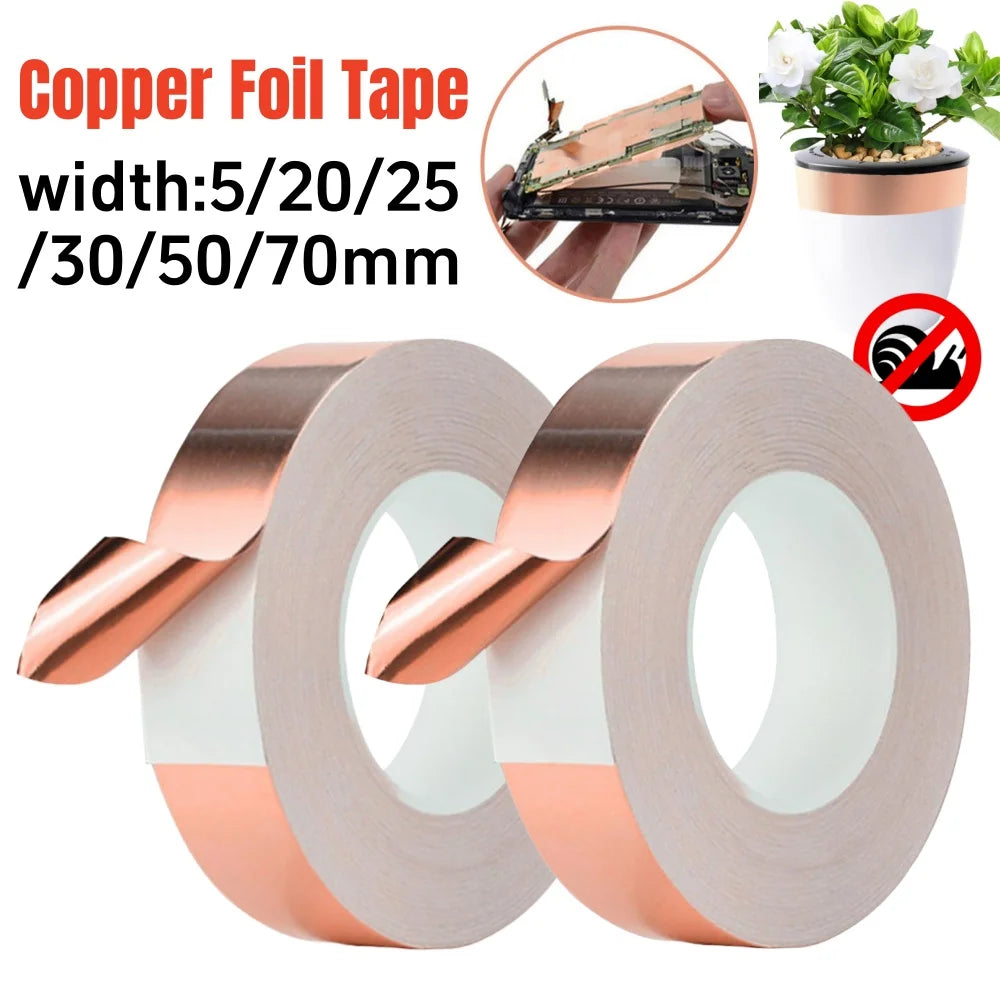 Copper Foil Snail Repellent Tape — Single/Double-Sided Conductive EMI Shielding Tape for Circuits, Stained Glass & Plant Protection