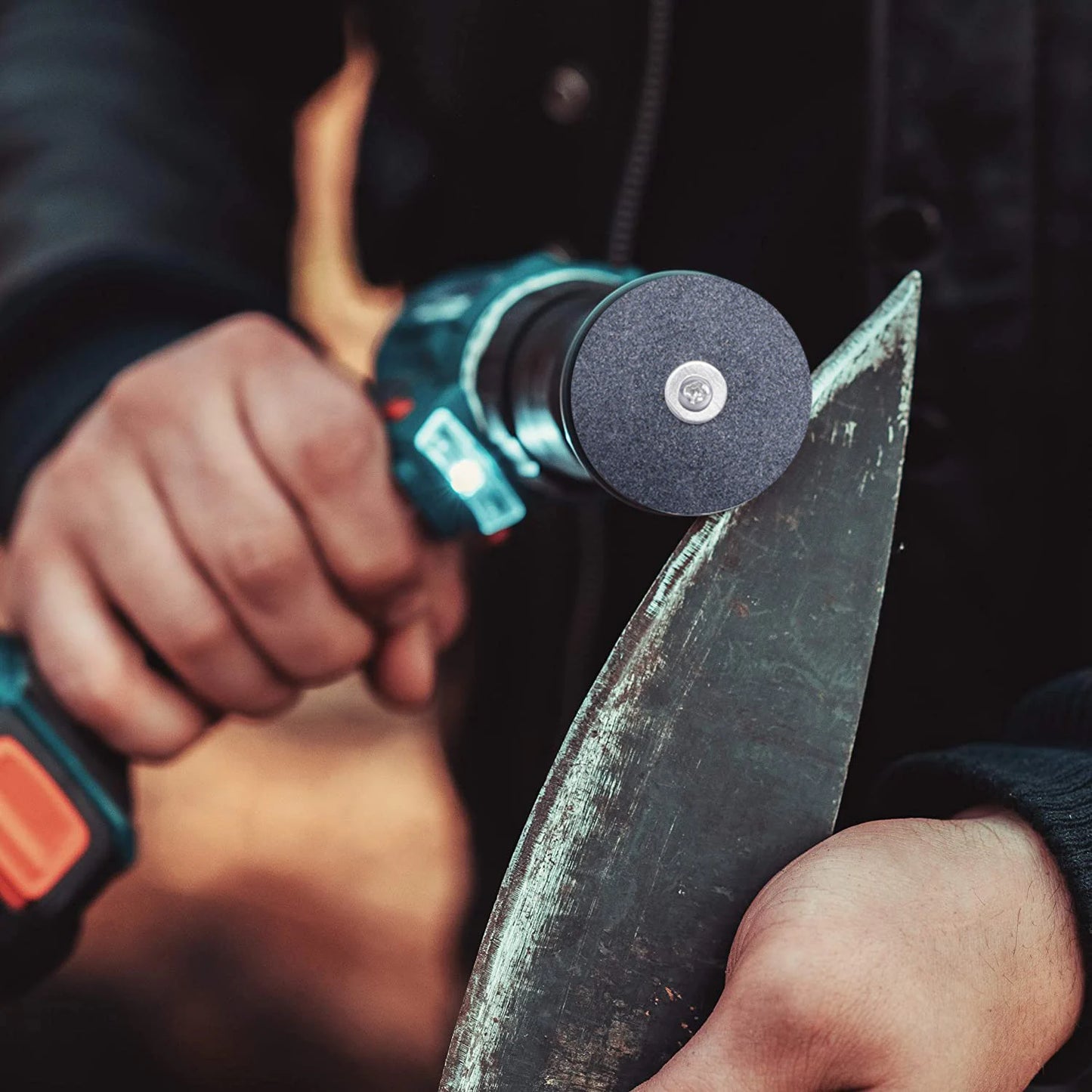 Lawn Mower Blade Sharpener – Universal Drill Attachment, Durable Grinding Stone