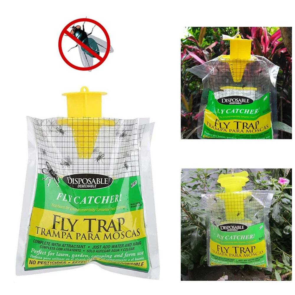 Disposable Fly Trap Catcher Bag – Hanging Non-Toxic Fly Killer with Bait for Garden & Household Use