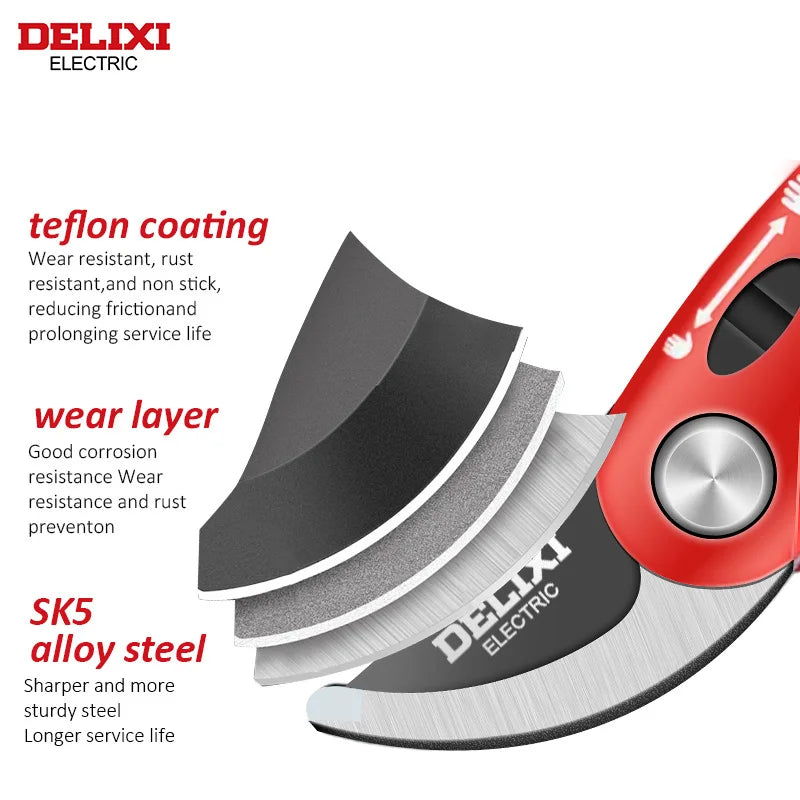 DELIXI Electric Pruning Shears – Stainless Steel Blade, Ergonomic Rubber Handle