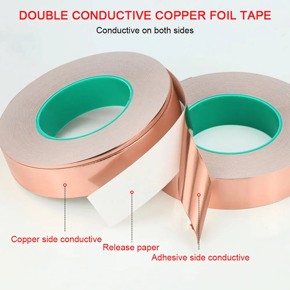 Copper Foil Snail Repellent Tape — Single/Double-Sided Conductive EMI Shielding Tape for Circuits, Stained Glass & Plant Protection