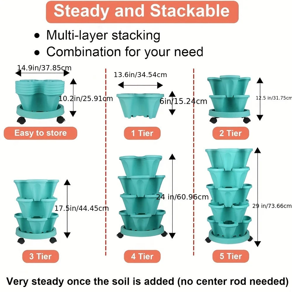 5-Tier Stackable Vertical Planter with Wheels for Herbs & Vegetables