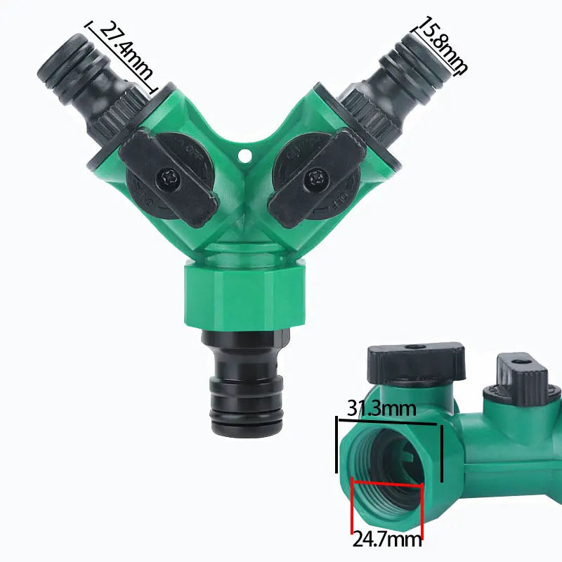 2-Way Garden Hose Splitter with Shut-Off Valves – Durable Plastic