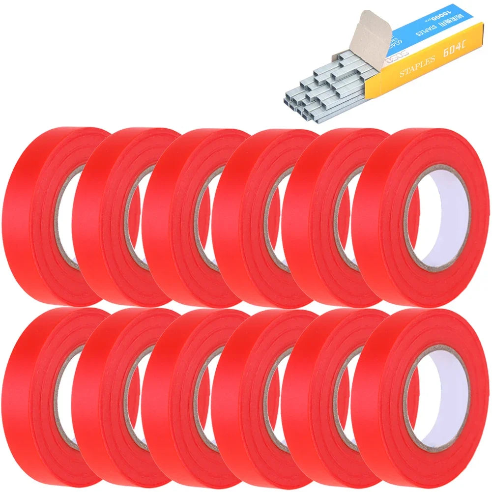 6-20pcs PVC Plant Tie Tape with Staples — Branch Tying Tape for Garden Tools & Tying Machines (Vegetables, Vines, Fruit Trees)