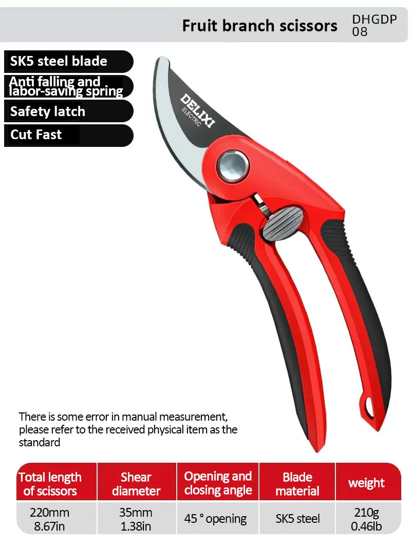 DELIXI Electric Pruning Shears – Stainless Steel Blade, Ergonomic Rubber Handle