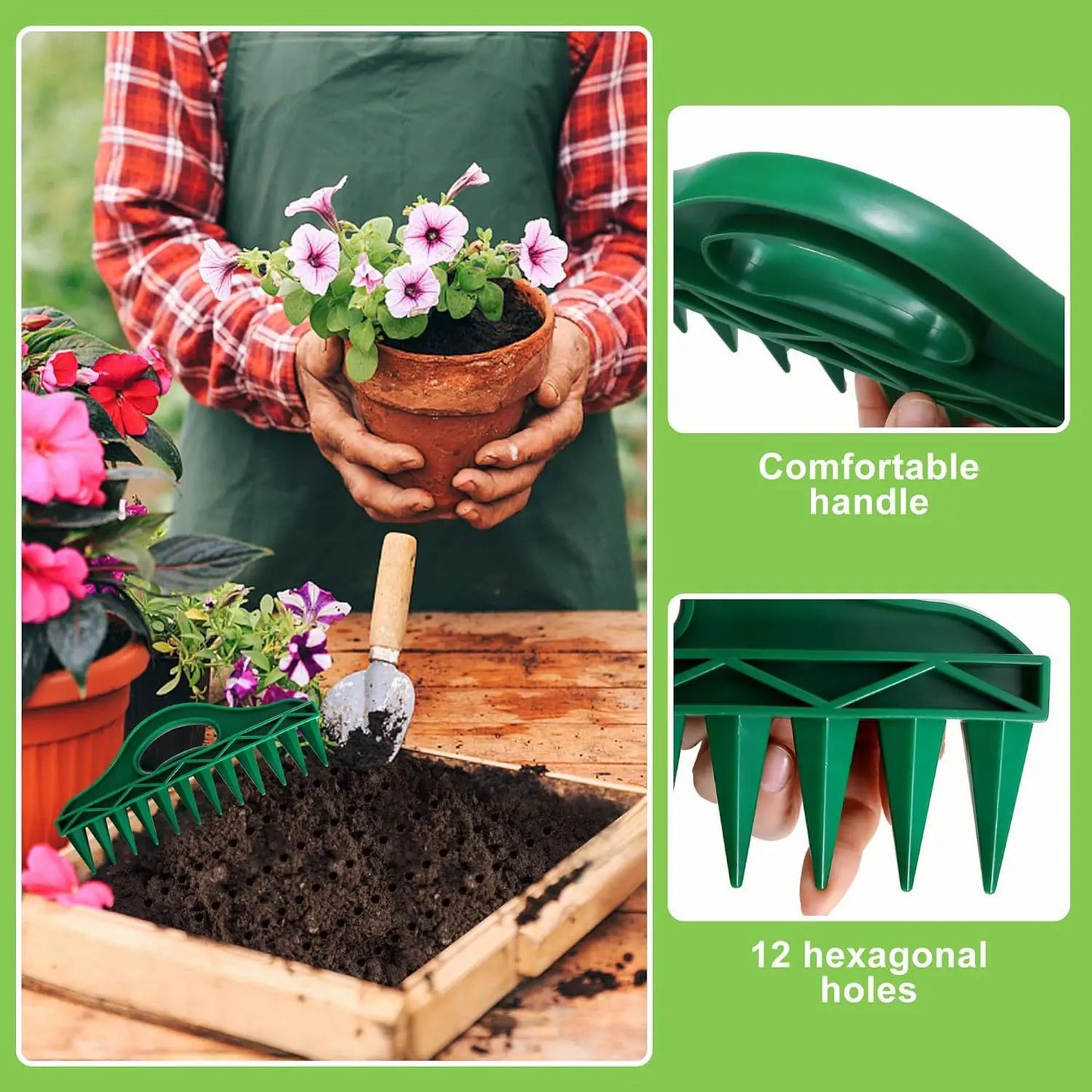1pc Durable Plastic Hand Dibbler Garden Seeder Tool, 12-Hole Fast Seeding, Waterproof Planting Aid for Efficient Gardening