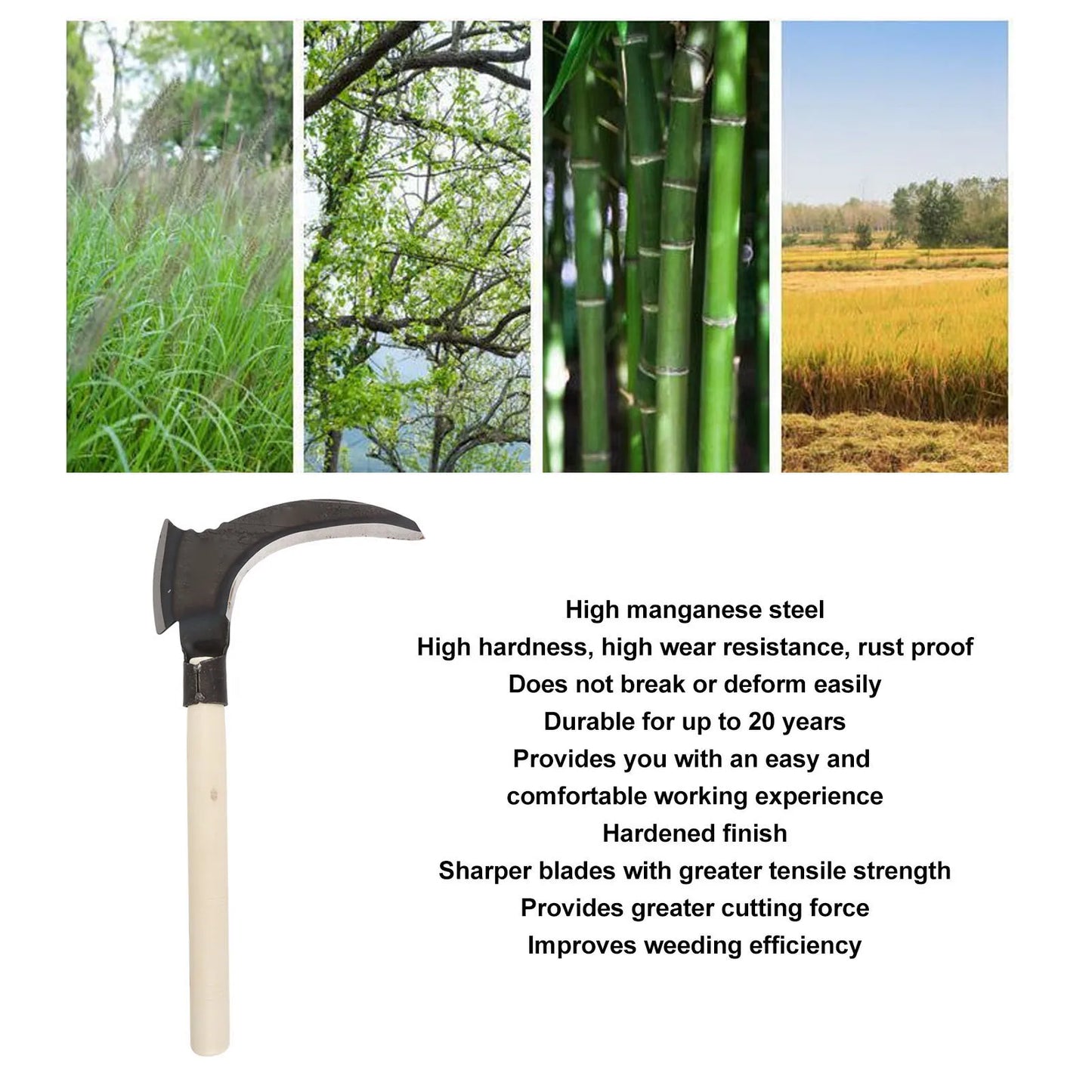 Double-Headed Handheld Sickle – Manganese Steel Garden Scythe Tool