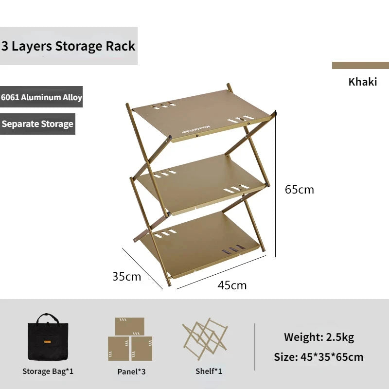 MOUNTAINHIKER Folding Three-Tier Rack – Portable Camping Storage Shelf