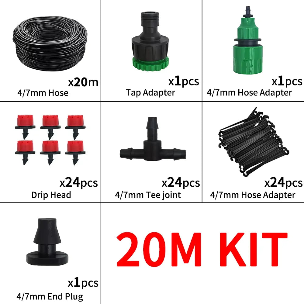Automatic Micro Drip Irrigation Kit – Adjustable Nozzle Garden Watering System for Lawns, Patios & Greenhouses