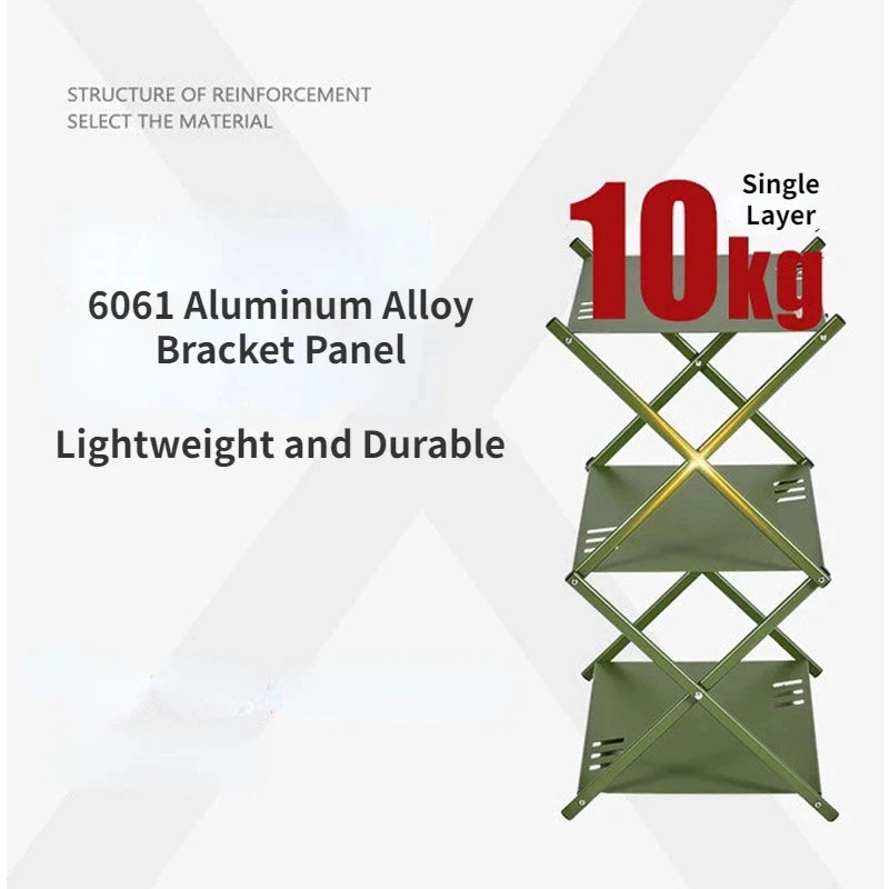MOUNTAINHIKER Folding Three-Tier Rack – Portable Camping Storage Shelf