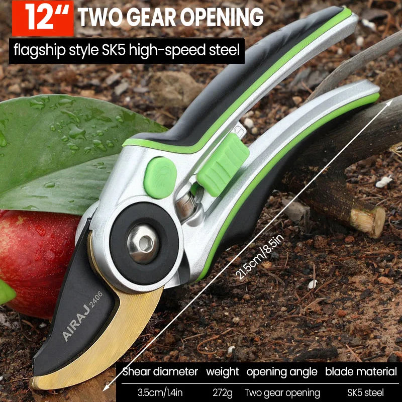 AIRAJ Bypass Pruning Shears — Durable Garden Tools with Anti-Slip Grip for Branches, Flowers & Fruit Trees (Cuts up to 35mm)