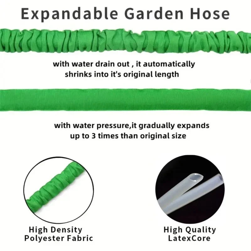 Expandable Garden Hose with Spray Gun – 25FT to 100FT Telescopic
