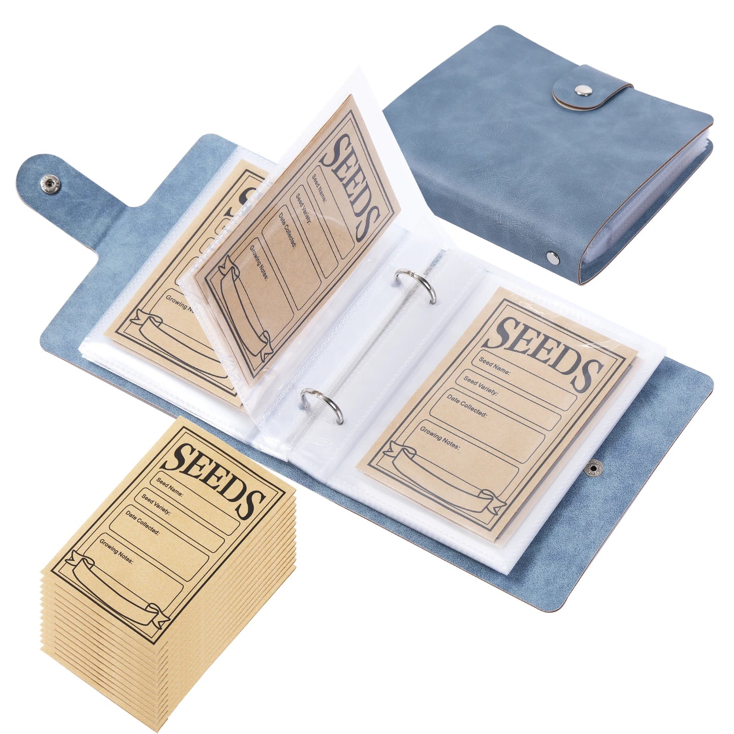 Garden Seed Storage Organizer Set — Binder with 50 Self-Sealing Seed Envelopes for Seed Packet Organization