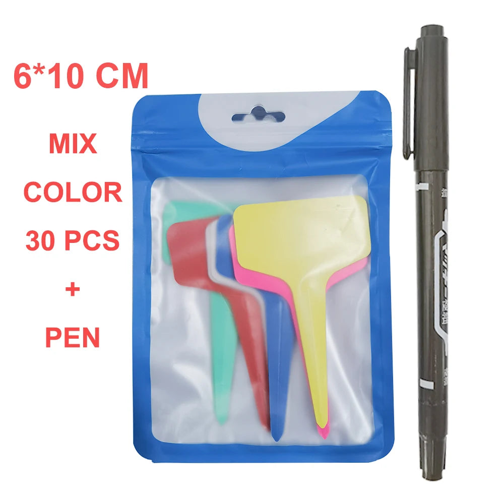 10CM T-Shape Plant Labels with Pen – 30Pcs Waterproof Garden Nursery Markers