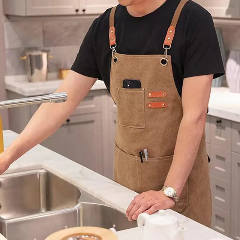 Canvas Work Apron – Waterproof Kitchen & Gardening Apron with Pockets