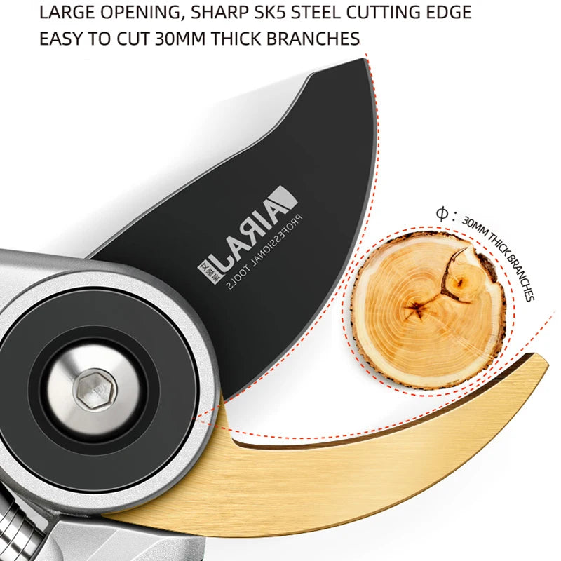 AIRAJ Bypass Pruning Shears — Durable Garden Tools with Anti-Slip Grip for Branches, Flowers & Fruit Trees (Cuts up to 35mm)