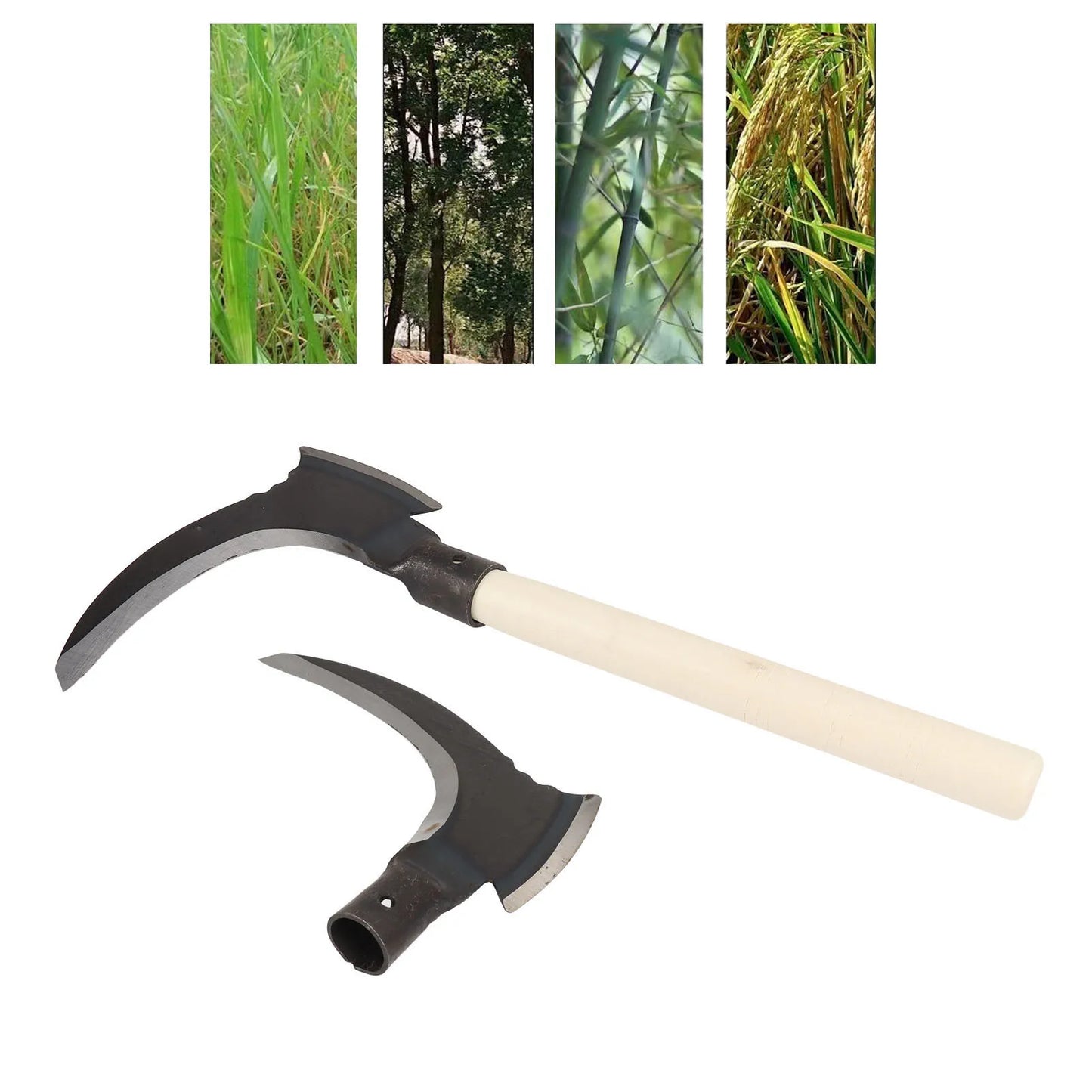 Double-Headed Handheld Sickle – Manganese Steel Garden Scythe Tool